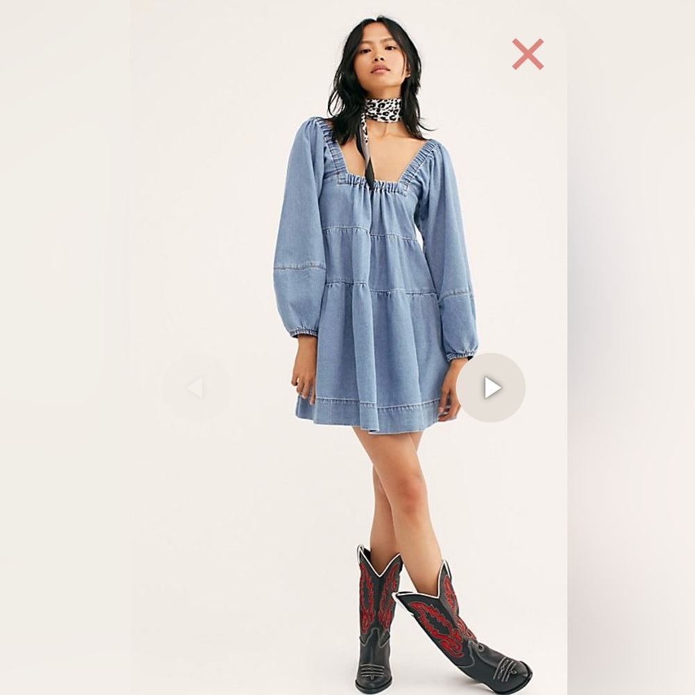 Free People Blue Jean Babydoll Light Wash Denim Dress